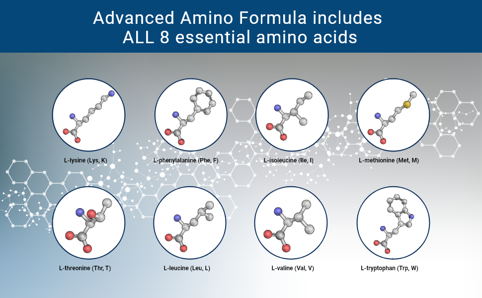 Essential amino acids listed for Advanced Amino Formula